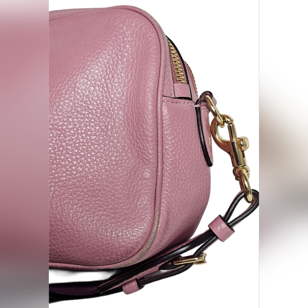 Coach Jes Crossbody Camera Shoulder Bag Double-Zip Pink Metallic Pebbled Leather - Picture 6 of 16